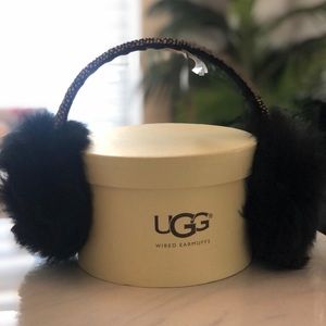 UGG LEOPARD WIRED BLACK LEATHER TRIM EARMUFF